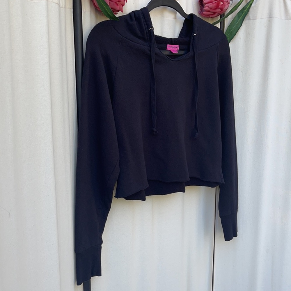 ❗️DONATED❗️ BLACK DISTRESSED CROP TOP PULLOVER HOODIE SMALL - Picture 5 of 10